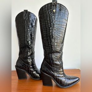 Black leather cowboy boots by Stivali New York, size 8